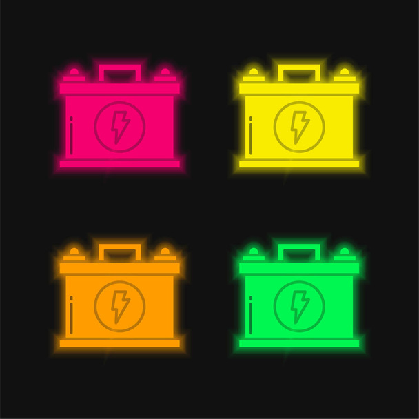 Батарея четыре цвета светящийся неоновый вектор значок - Вектор,изображение