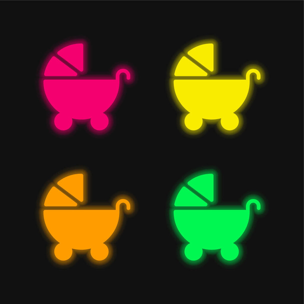 Babakocsi négy színű izzó neon vektor ikon - Vektor, kép