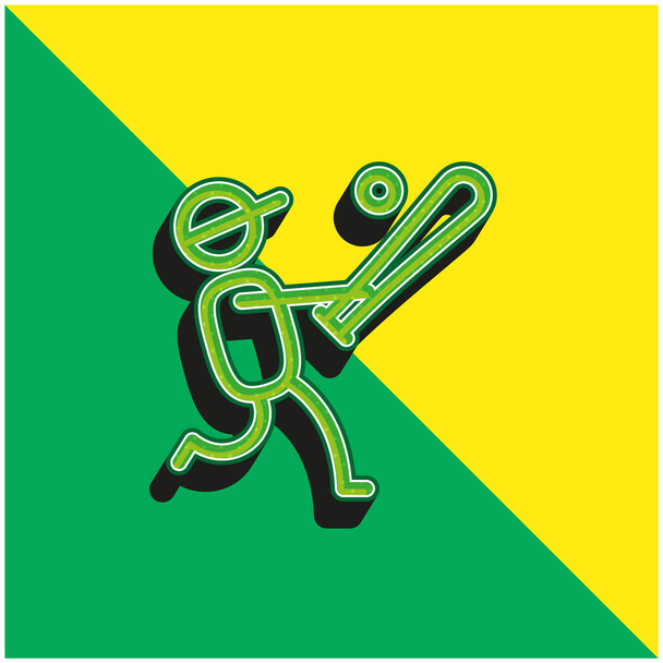Giocatore di baseball Verde e giallo moderno logo icona vettoriale 3d - Vettoriali, immagini