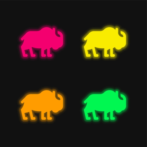 Βίσωνα τεσσάρων χρωμάτων λαμπερό εικονίδιο διάνυσμα νέον - Διάνυσμα, εικόνα