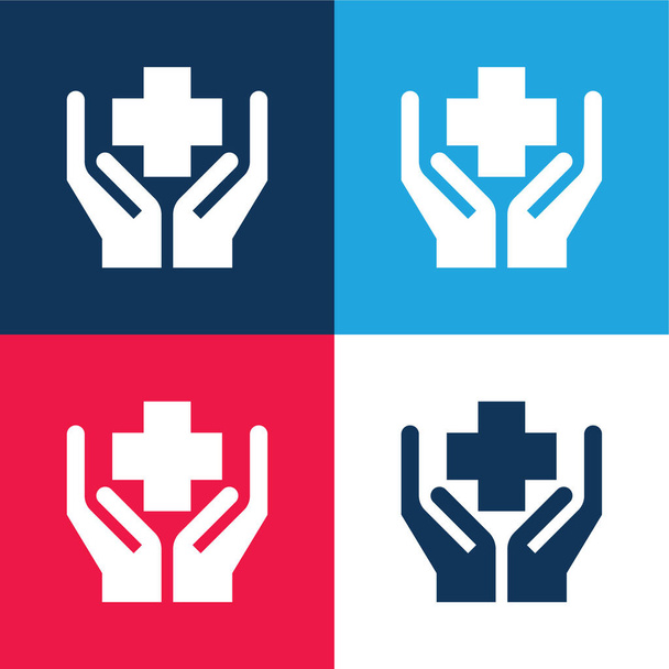 Ventajas azul y rojo conjunto de iconos mínimo de cuatro colores - Vector, Imagen
