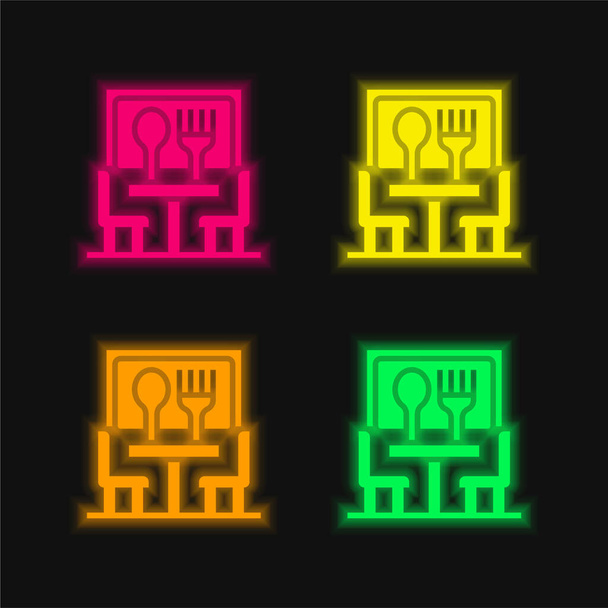 Bistro τεσσάρων χρωμάτων λαμπερό εικονίδιο διάνυσμα νέον - Διάνυσμα, εικόνα