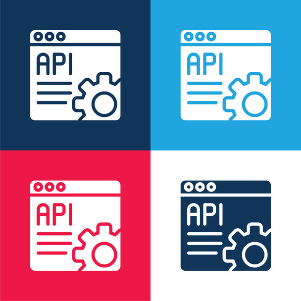 API modrá a červená čtyři barvy minimální ikona nastavena - Vektor, obrázek