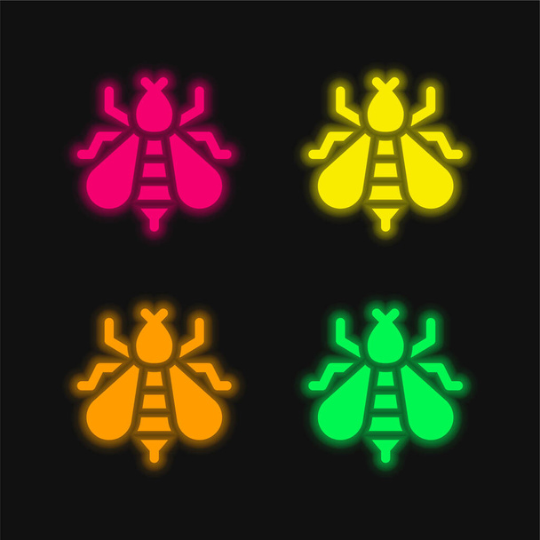 Bee four color glowing neon vector icon - Vector, Image