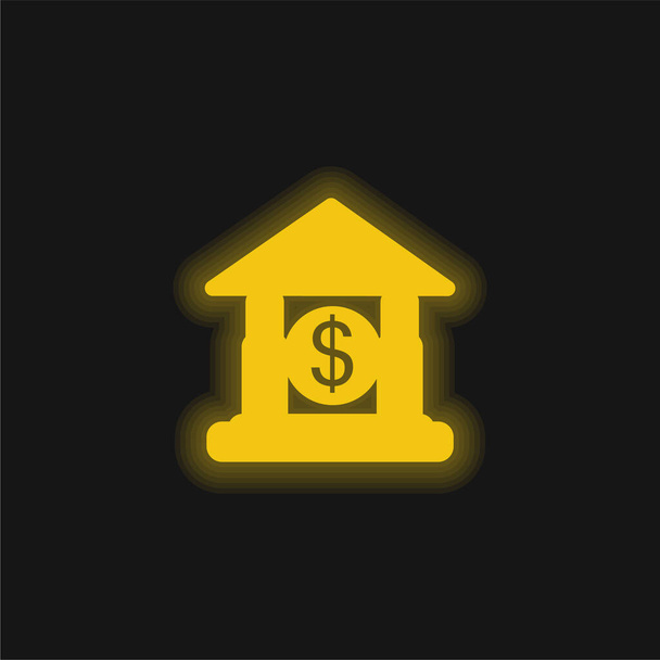 Bank Building yellow glowing neon icon - Vector, Image