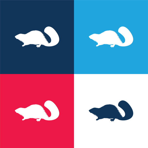 ビーバー哺乳動物の形青と赤の4色の最小アイコンセット - ベクター画像
