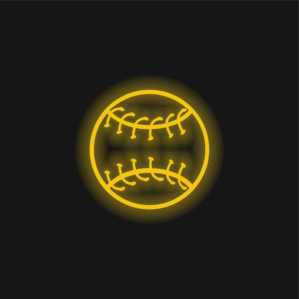 Bola de béisbol Esquema amarillo brillante icono de neón - Vector, imagen