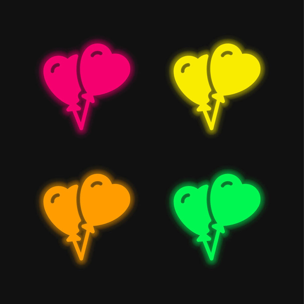 Luftballons vier Farben leuchtenden Neon-Vektor-Symbol - Vektor, Bild