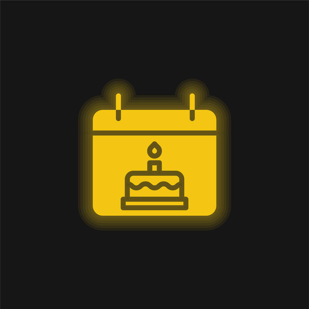 Cumpleaños amarillo brillante icono de neón - Vector, imagen