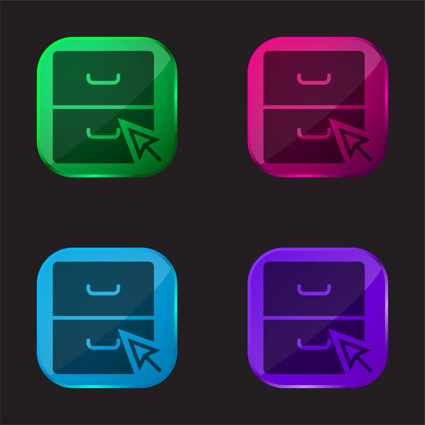 Archív négy színű üveg gomb ikon - Vektor, kép