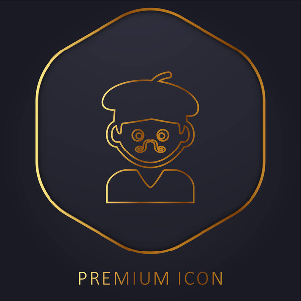 Bohemian Artist Man With Hat And Moustache golden line premium logo or icon - Vector, Image