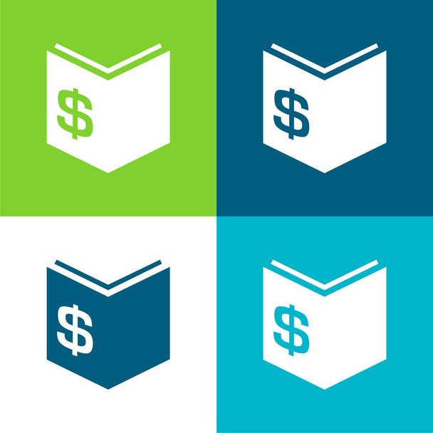 Βιβλίο της Οικονομίας με το δολάριο χρήματα σημάδι επίπεδη τέσσερις χρώμα ελάχιστο σύνολο εικονιδίων - Διάνυσμα, εικόνα