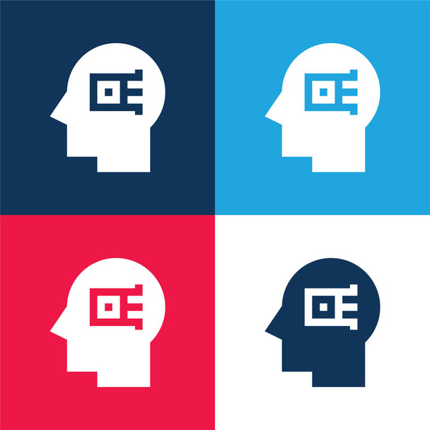 Inteligencia artificial azul y rojo conjunto de iconos mínimo de cuatro colores - Vector, imagen