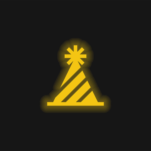 Verjaardag geel gloeiende neon pictogram - Vector, afbeelding