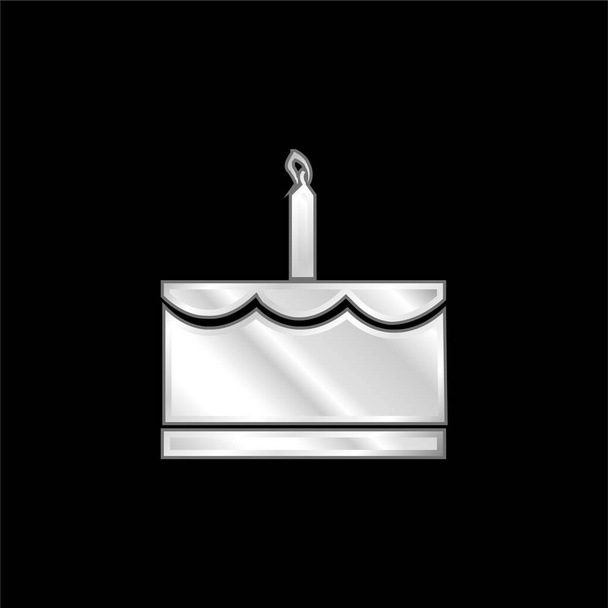 1つのキャンドルシルバーメッキ金属アイコンと誕生日ケーキ - ベクター画像