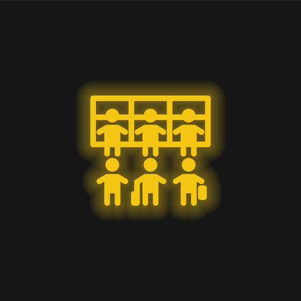 Airport Queue žlutá zářící neonová ikona - Vektor, obrázek