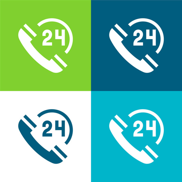 24 Heures Ensemble d'icônes minimal plat quatre couleurs - Vecteur, image