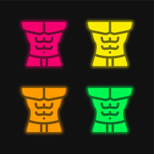 Abdominal de cuatro colores brillante icono de vectores de neón - Vector, Imagen