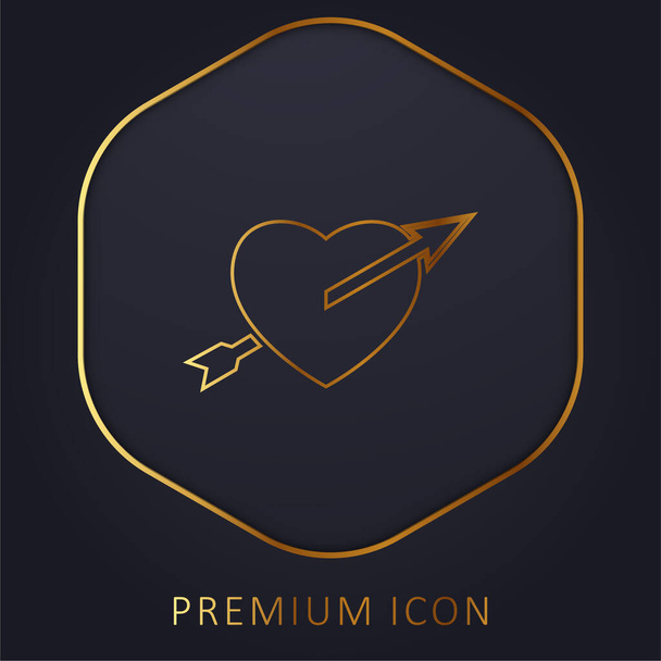 Arrow Straight To The Heart golden line premium logo or icon - Vector, Image