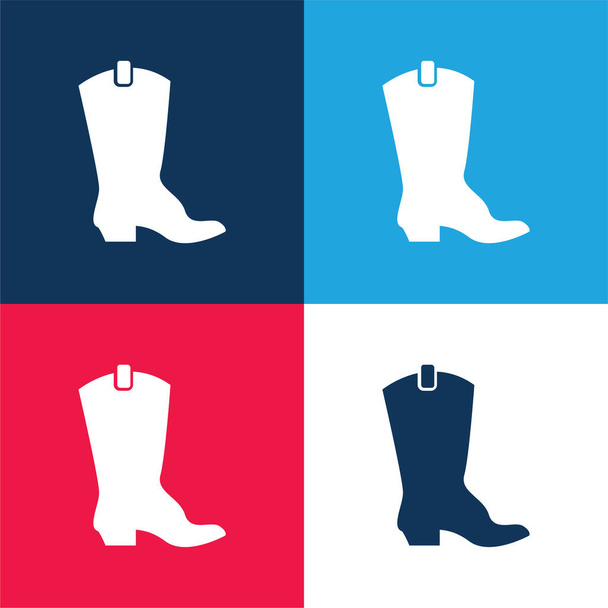 Bota azul y rojo conjunto de iconos mínimo de cuatro colores - Vector, imagen