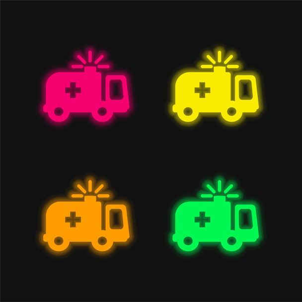 Ασθενοφόρο τεσσάρων χρωμάτων λαμπερό εικονίδιο διάνυσμα νέον - Διάνυσμα, εικόνα