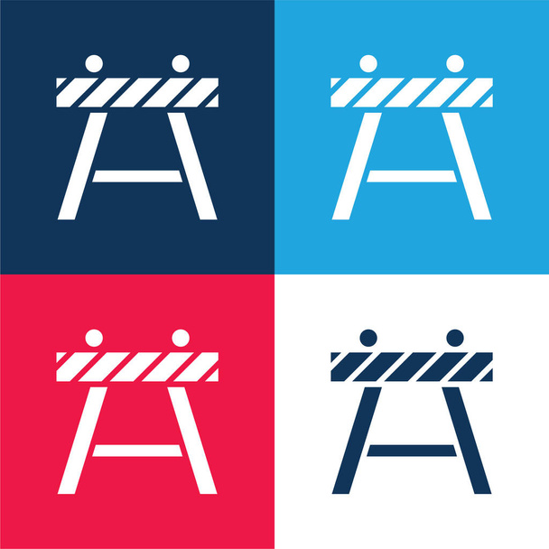 Barricada azul y rojo conjunto de iconos mínimo de cuatro colores - Vector, imagen