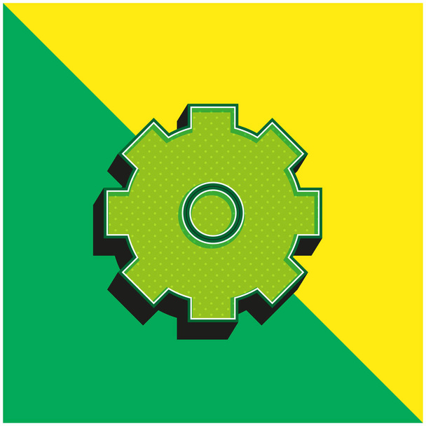 Big Cogwheel Zöld és sárga modern 3D vektor ikon logó - Vektor, kép