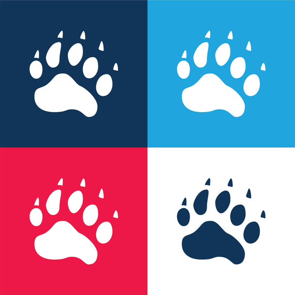 Медведь Pawprint синий и красный четыре цвета минимальный набор значков - Вектор,изображение