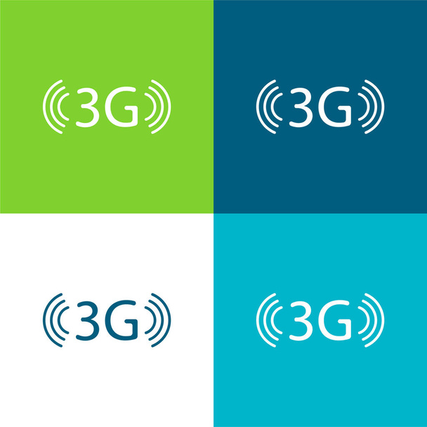 Simbolo di interfaccia telefonica segnale 3G Set di icone minime piatte a quattro colori - Vettoriali, immagini