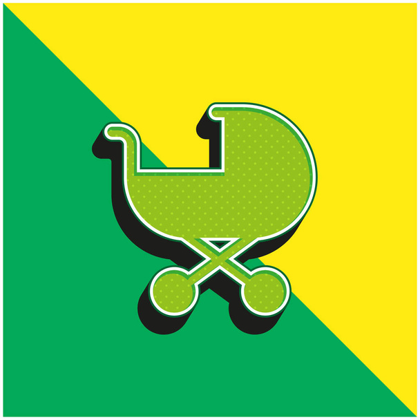 Baby Stroller Green and yellow modern 3d vector icon logo - Vector, Image