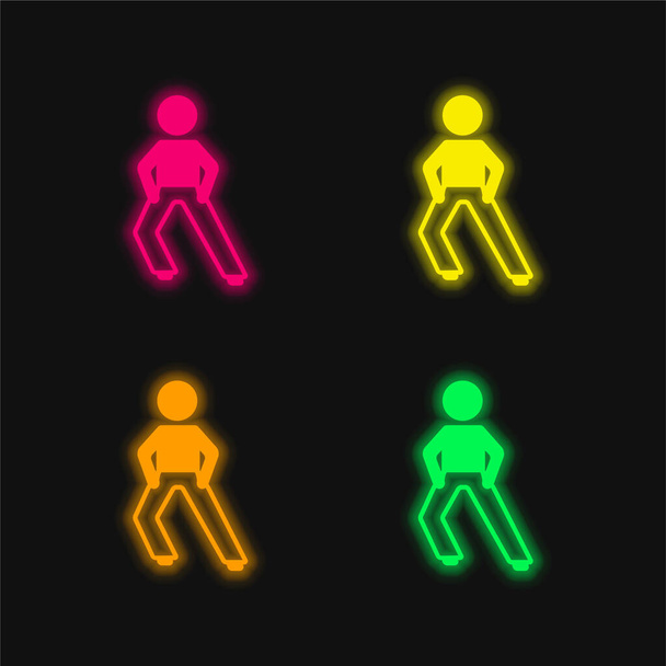 Boy Stretching Legs four color glowing neon vector icon - Vector, Image