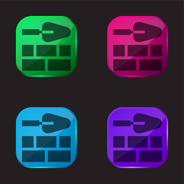 Téglafal négy színű üveg gomb ikon - Vektor, kép