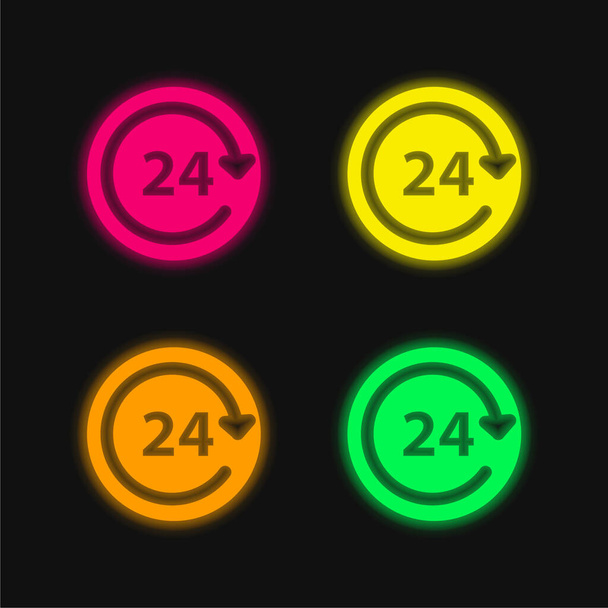 24 Hour Daily Service four color glowing neon vector icon - Vector, Image