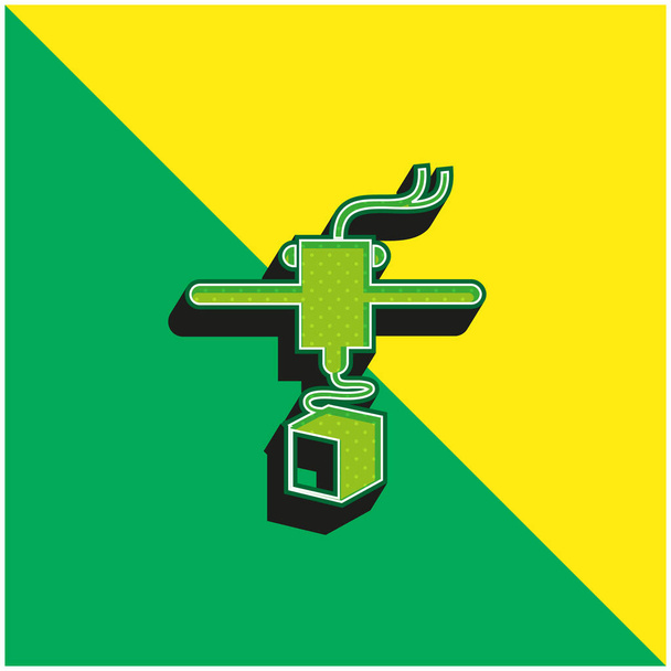 3d εκτυπωτή παραλλαγή Πράσινο και κίτρινο σύγχρονο 3d διάνυσμα λογότυπο εικονίδιο - Διάνυσμα, εικόνα