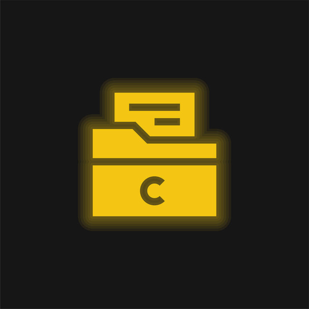 Archive yellow glowing neon icon - Vector, Image