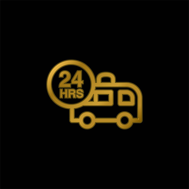 Ambulance Assistance 24 Hours gold plated metalic icon or logo vector - Vector, Image