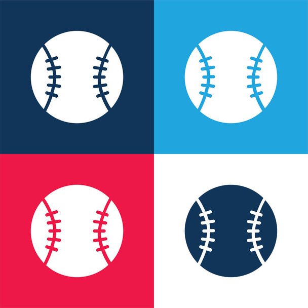 Béisbol azul y rojo conjunto de iconos mínimo de cuatro colores - Vector, Imagen