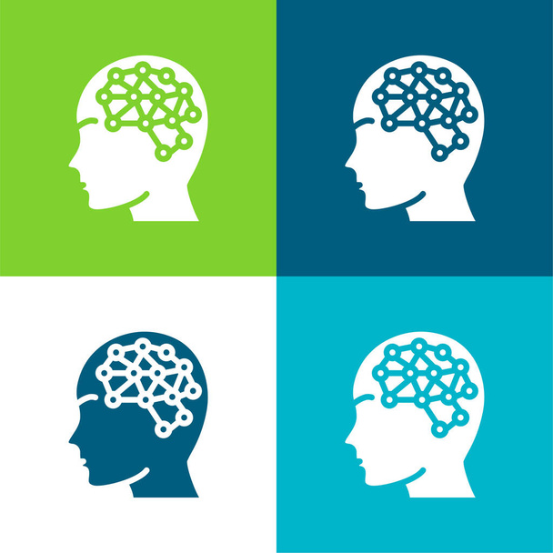 Mesterséges intelligencia Lapos négy szín minimális ikon készlet - Vektor, kép