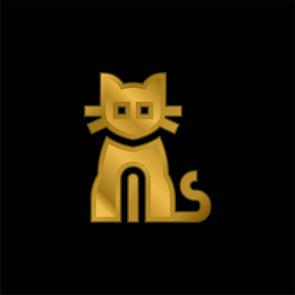 Fekete Macska aranyozott fém ikon vagy logó vektor - Vektor, kép
