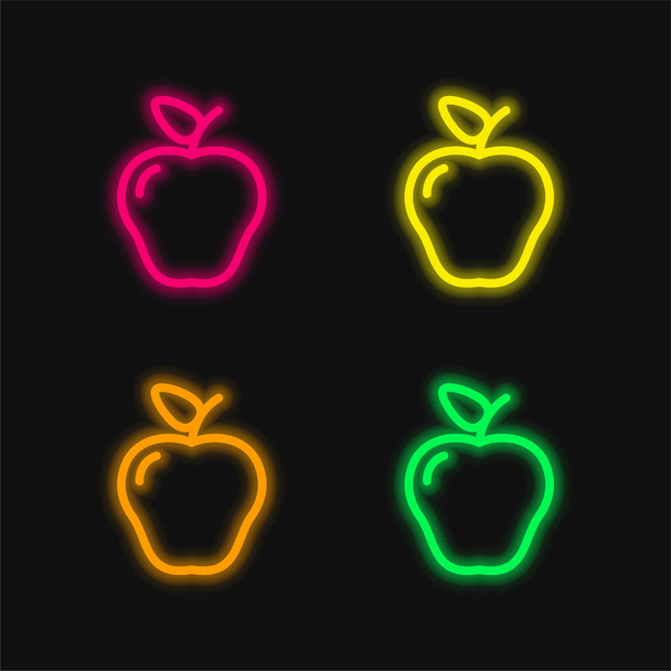 Apple With A Leaf four color glowing neon vector icon - Vector, Image