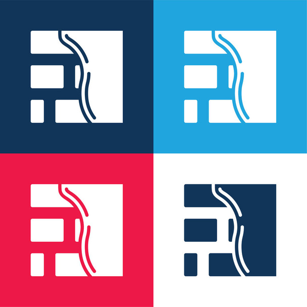 Ziegelwand blau und rot vier Farben minimales Symbol-Set - Vektor, Bild