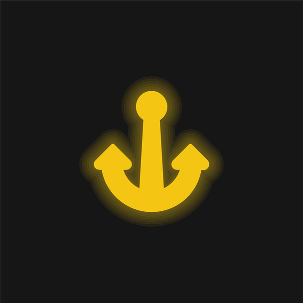 Barco Âncora amarelo brilhante ícone de néon - Vetor, Imagem