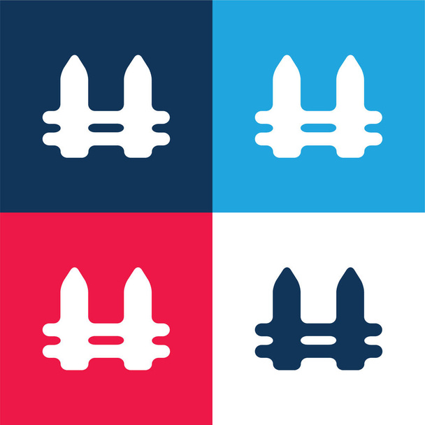 Black Fence blue and red four color minimal icon set - Vector, Image