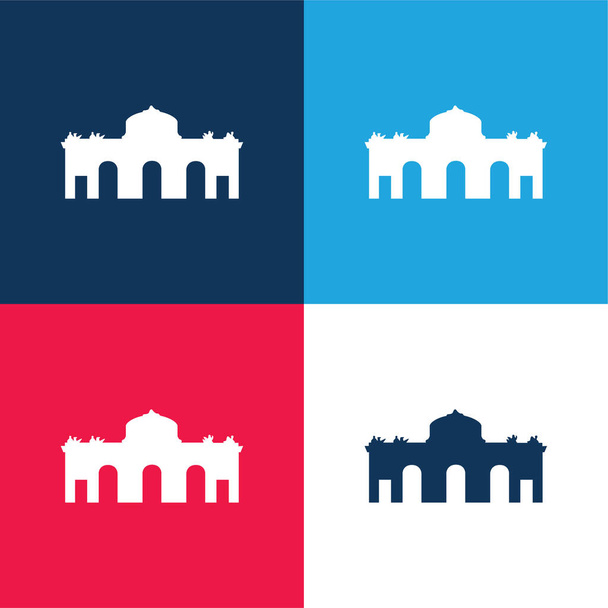 Alcala Gate Spagna blu e rosso set di icone minime a quattro colori - Vettoriali, immagini