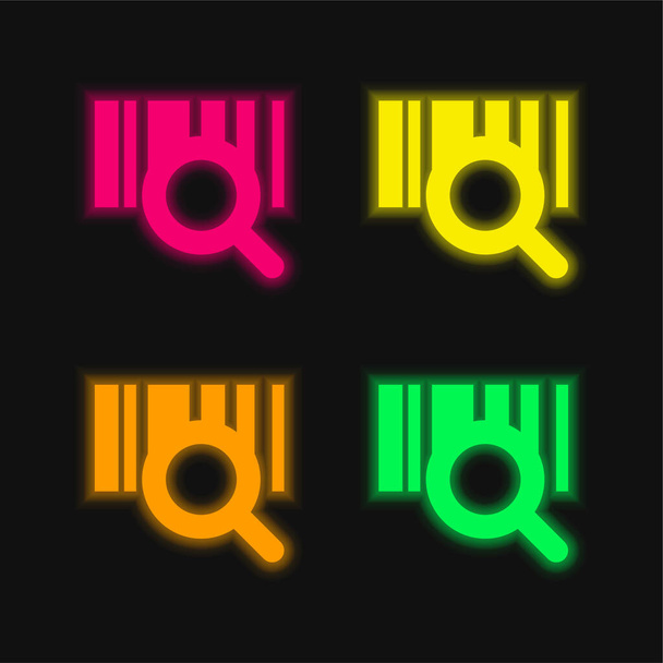 Barcode vier Farbe leuchtenden Neon-Vektor-Symbol - Vektor, Bild