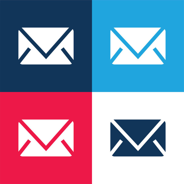 Enveloppe fermée noire bleu et rouge ensemble d'icônes minimales de quatre couleurs - Vecteur, image