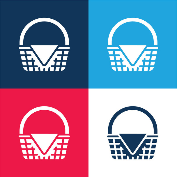Cesta azul e vermelho conjunto de ícones mínimos de quatro cores - Vetor, Imagem