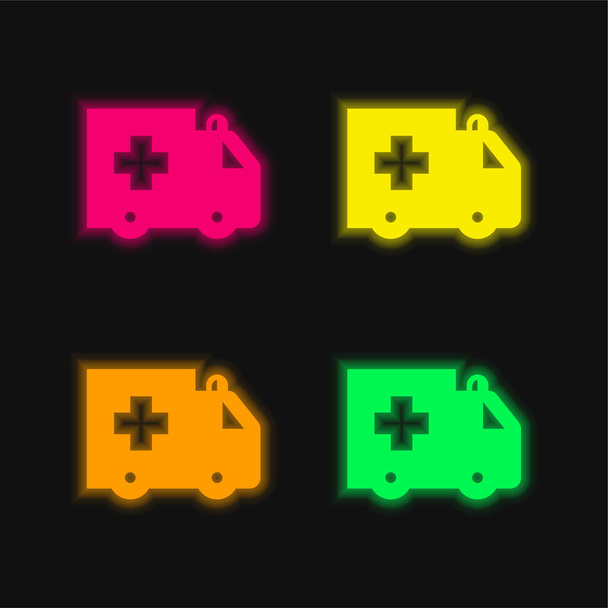 4色の輝くネオンベクトルのアイコンを救急車 - ベクター画像