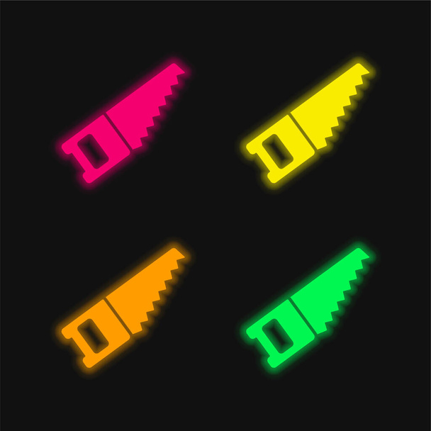 Band Saw four color glowing neon vector icon - Vector, Image