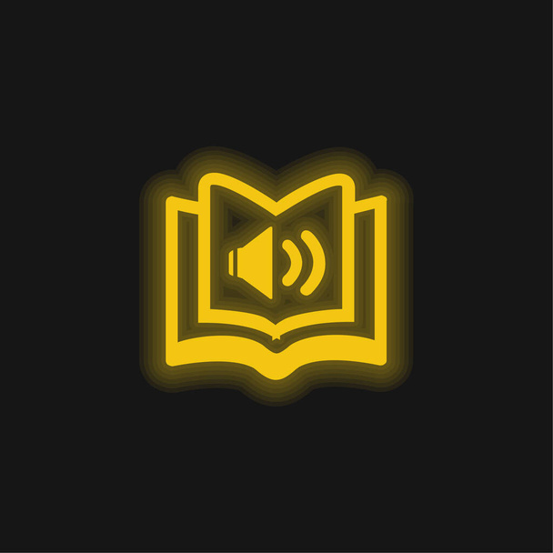 Áudio Livro amarelo brilhante ícone de néon - Vetor, Imagem